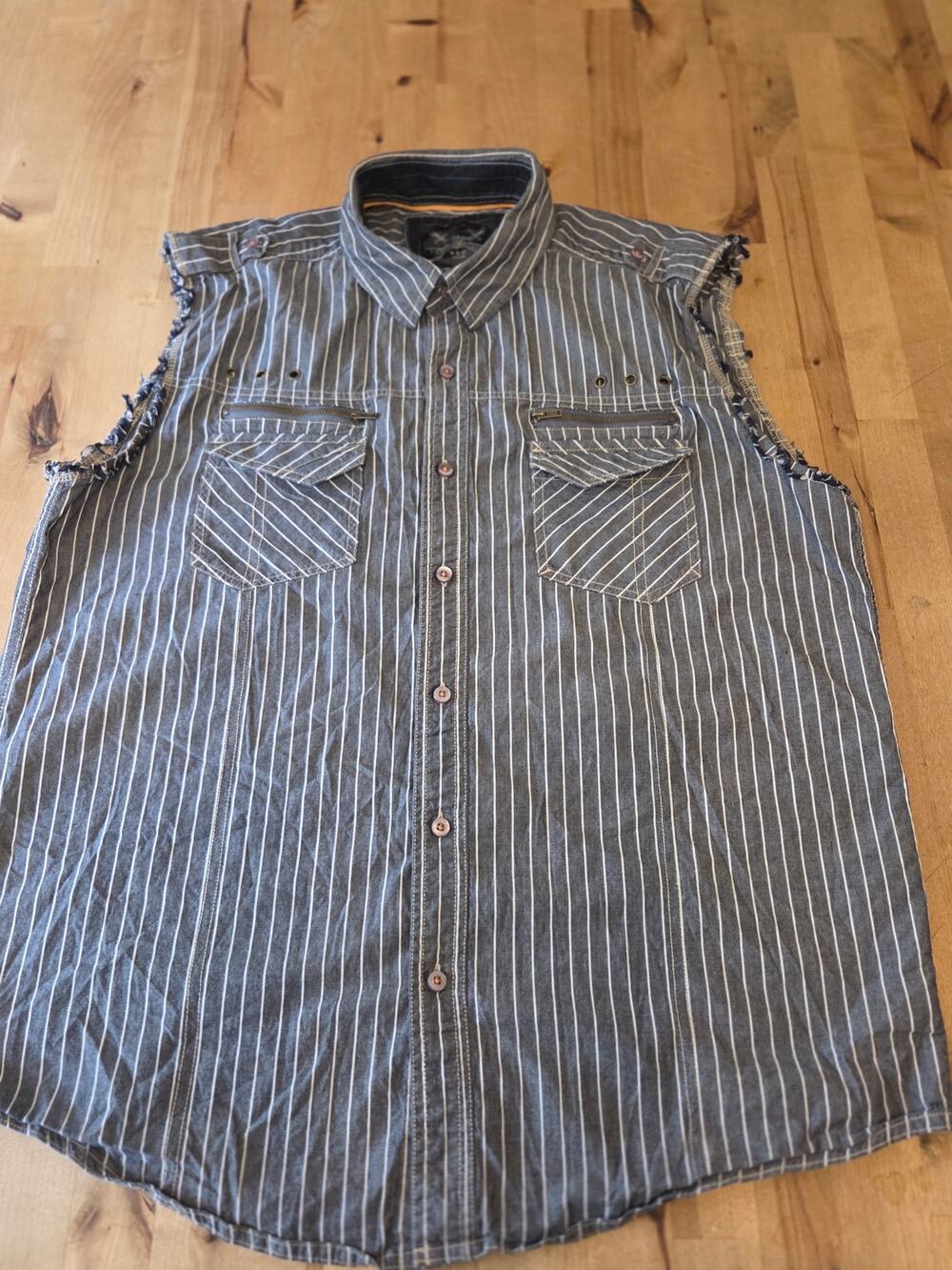 Drill Clothing Co. Men's Sleeveless Striped Biker Shirt Vest Blue White Sz XL